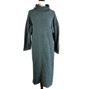 Akimbo Sustainable Midi Mock Sweater Dress Size L Green Cotton Minimal Lagenlook